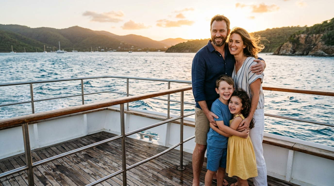 Семья на палубе метеора укрепляет иммунитет свежим воздухом залива