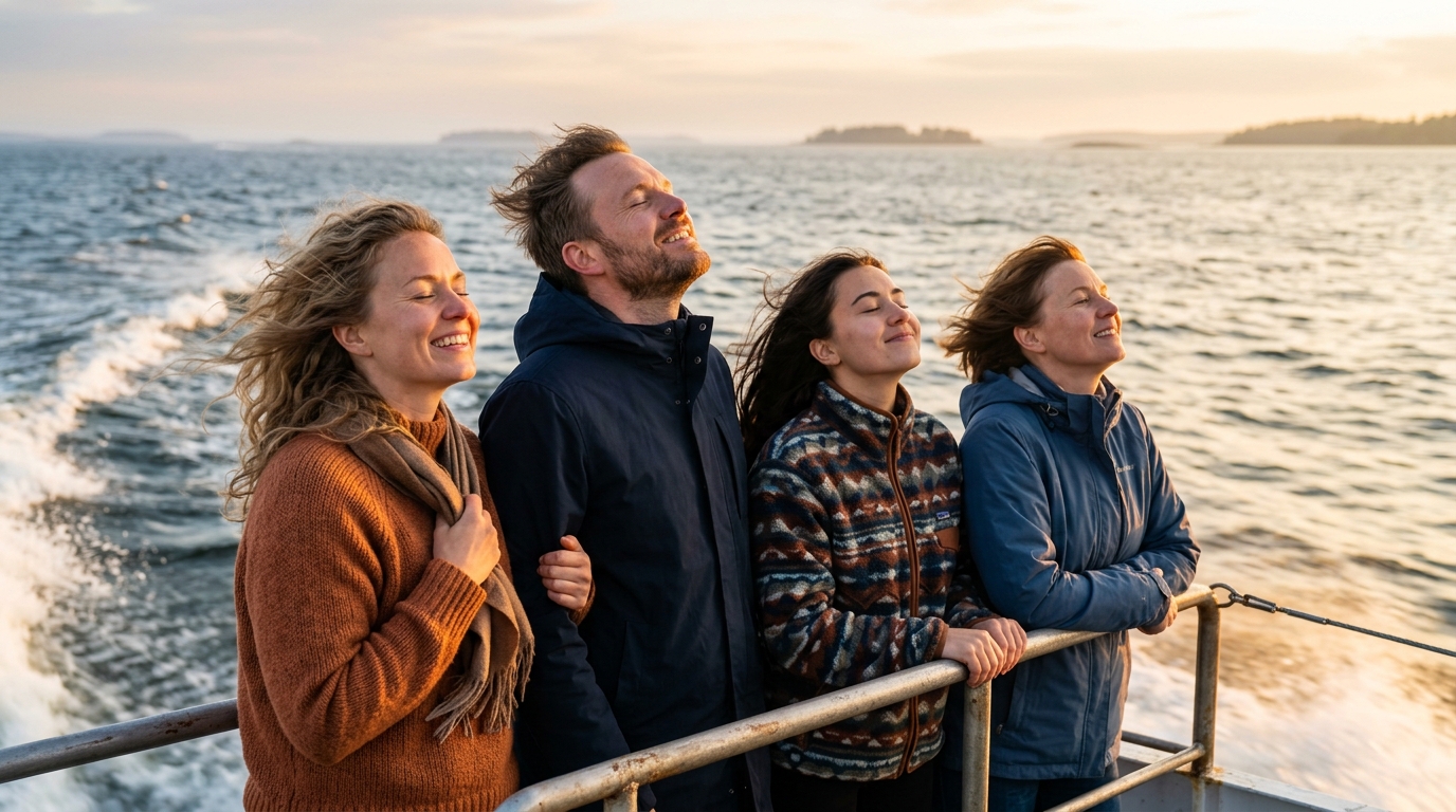 Пассажиры вдыхают свежий морской воздух на метеоре в Финском заливе