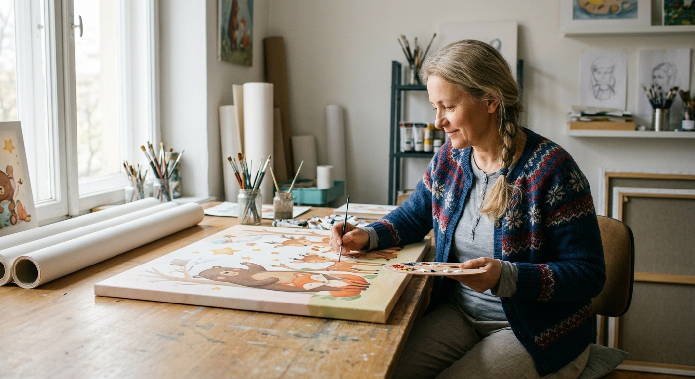 Идеи для детской комнаты: переносим любимое фото на холст, специалист за работой, рабочая обстановка, деловая атмосфера