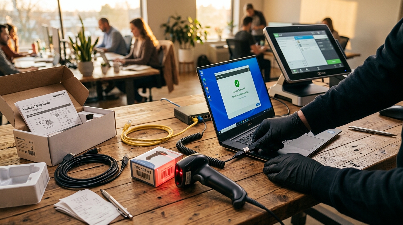 Процесс подключения считывателя штрих-кодов к компьютеру и кассе