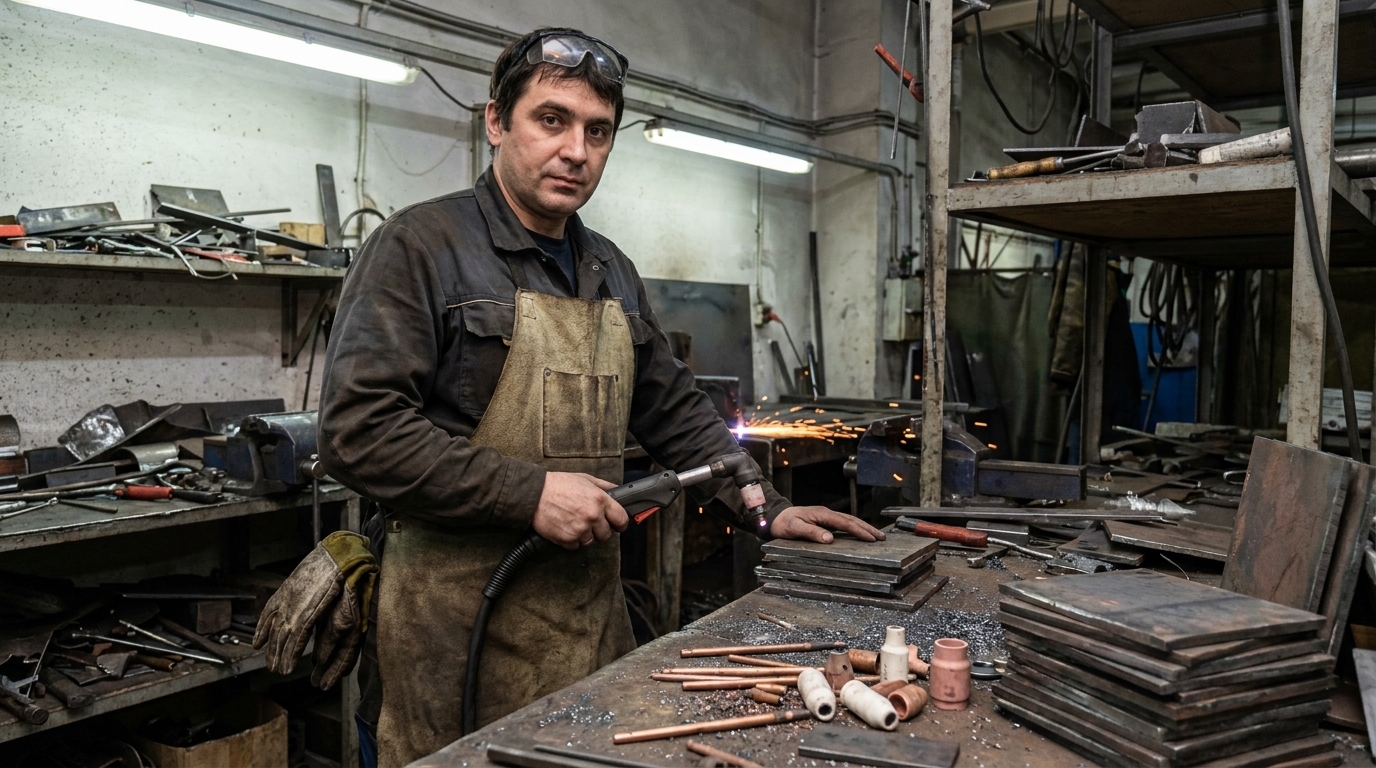 Какие расходники для плазмореза влияют на качество и скорость резки, male professional at work, workshop