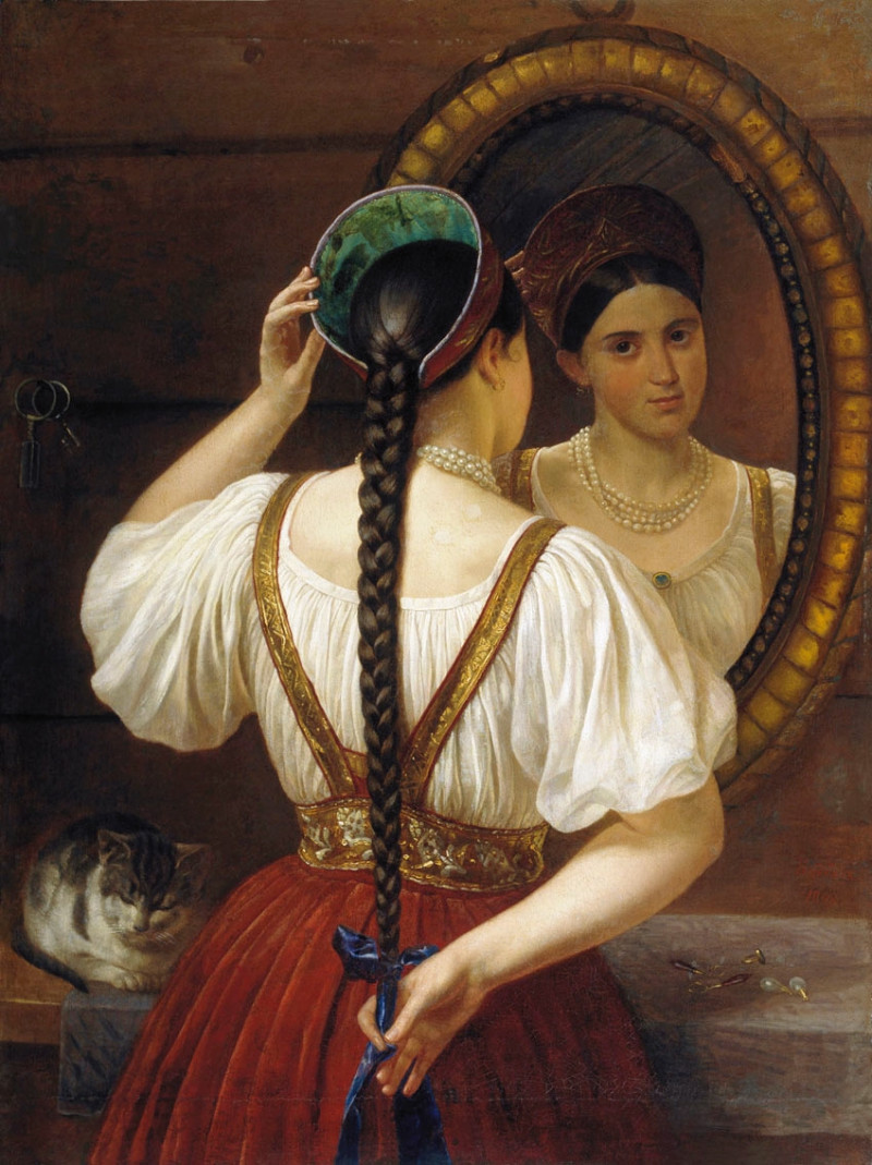 Девушка перед зеркалом, 1848.Будкин Филип Осипович..jpg