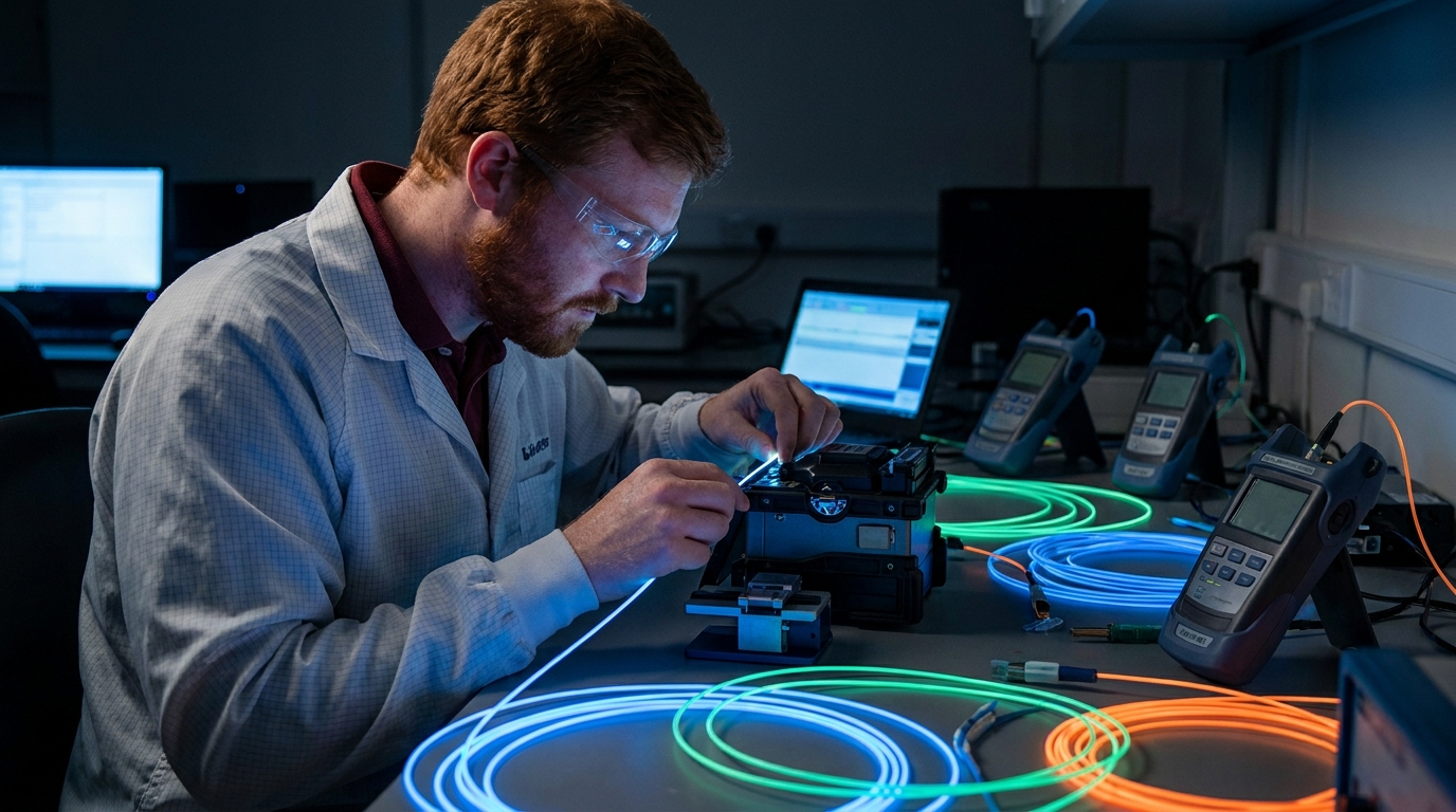 Волоконная оптика: как работает и где используется технология, male professional at work, lab