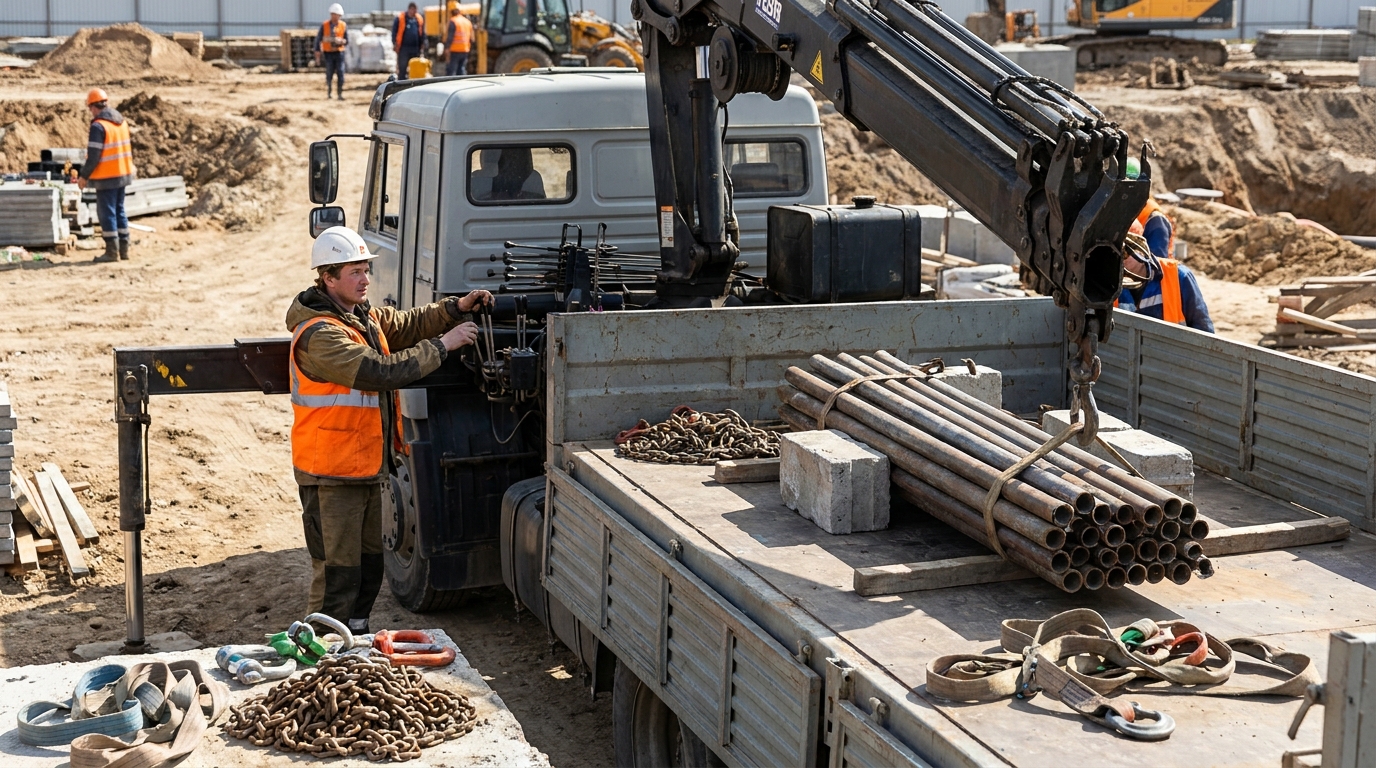 Бортовые КамАЗ с КМУ, male professional at work, construction_site