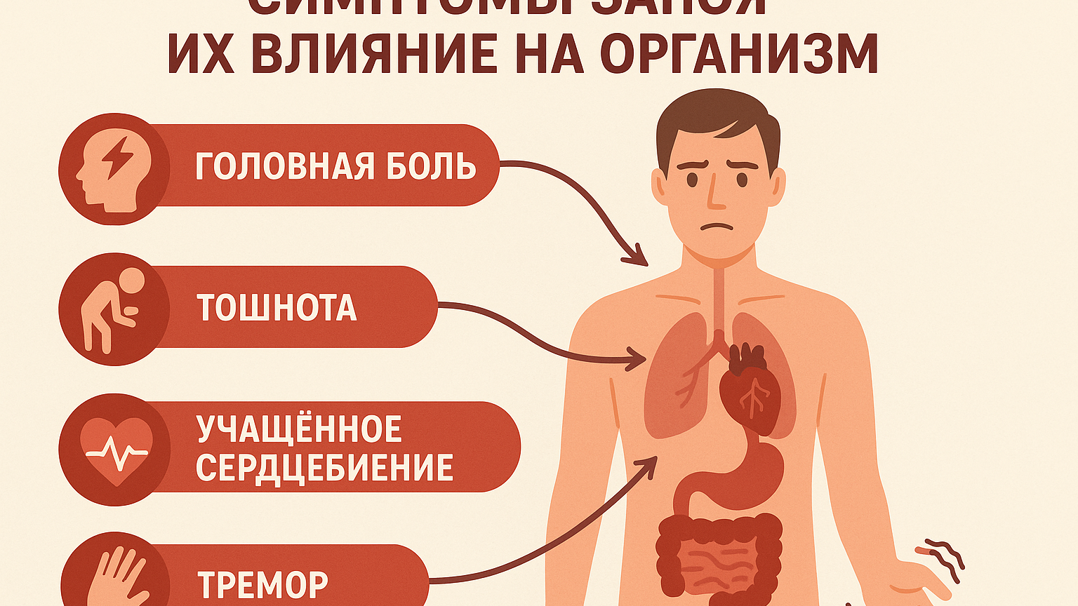 График, показывающий симптомы запоя и их влияние на организм.